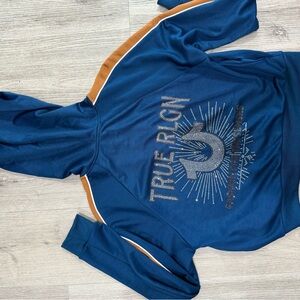 True Religion Blue Hoodie with Tan Accents